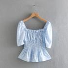 Square-neck Floral Short-sleeve Blouse