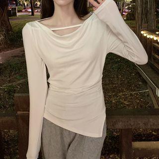 Plain V-neck Asymmetric Top
