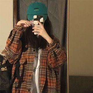 Plaid Shirt Jacket Tangerine - One Size