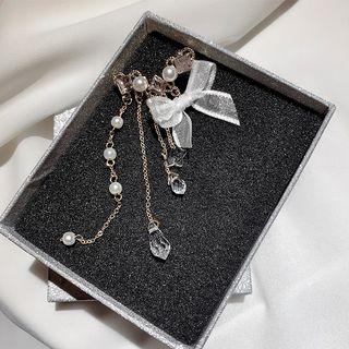 Faux Pearl & Bow Dangle Earring 1 Pc - Left Side - Gold - One Size