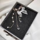 Faux Pearl & Bow Dangle Earring 1 Pc - Left Side - Gold - One Size