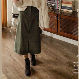 Slit-front Corduroy Long H-line Skirt