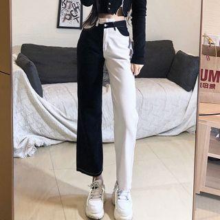 Asymmetrical Two-tone Straight Leg Jeans