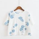 Floral Print Elbow-sleeve Cropped T-shirt