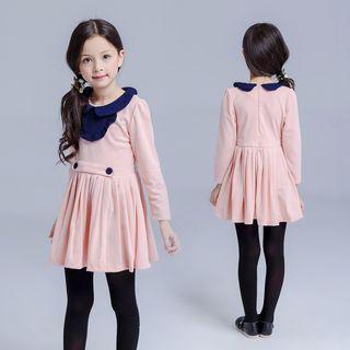Panel Pleated Long-sleeve Dress