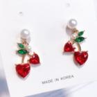 Faux Pearl Rhinestone Cherry Dangle Earring 1 Pair - As Shown In Figure - One Size