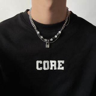 Lock Pendant Faux Cat Eye Stone Bead Alloy Choker