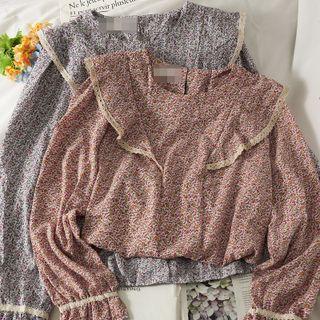 Floral Ruffle-trim Loose Blouse