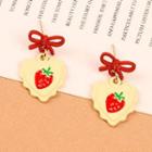 Strawberry Print Earring 1 Pair - Ear Studs - Red & Green & Off-white - One Size