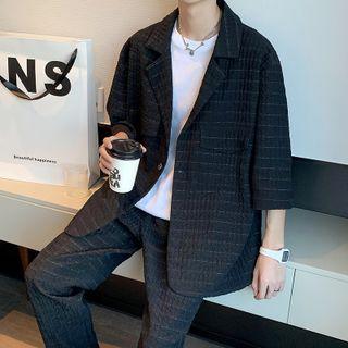 Set: 3/4-sleeve Single-breasted Blazer + Cropped Pants