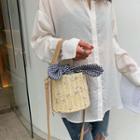 Embroidered Lace Round Straw Bucket Bag
