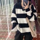 Lapel Striped Over-sized Sweater
