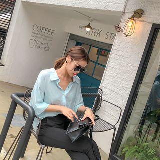 Elbow-sleeve Beribboned Back Shirt