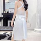 Open Back Tie-waist Spaghetti Strap Straight-fit Dress