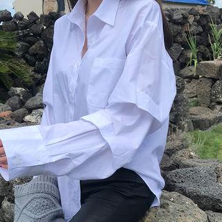 Shirred-sleeve Pocket-front Shirt