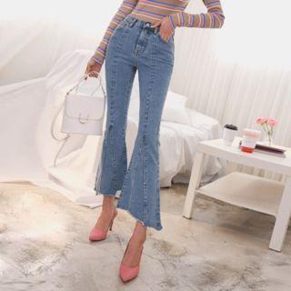 Godet-hem Washed Bell-bottom Jeans