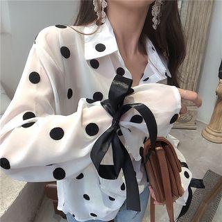 Dotted Tie Cuff Shirt White - One Size
