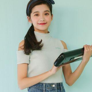 Cold Shoulder Mock Neck Embroidered Top