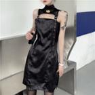 Sleeveless Buckled Cutout Mini Sheath Qipao Dress