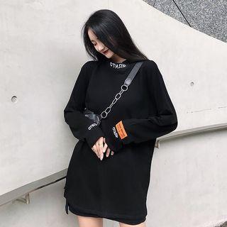 Long-sleeve Lettering Long T-shirt Black - One Size