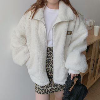 Fleece Plain Stand-collar Long-sleeve Jacket