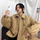 Applique Zip Padded Jacket Khaki - One Size