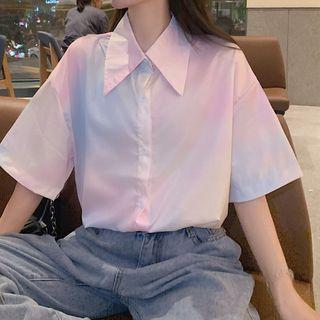 Short-sleeve Tie-dyed Button-up Shirt