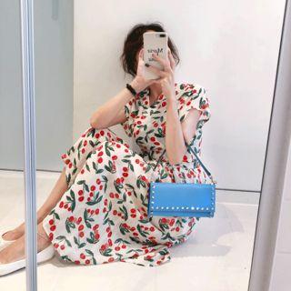 Wrap-front Pattern Long Dress Ivory - One Size
