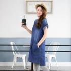 Short-sleeve V-neck Denim Dress