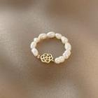 Flower Alloy Faux Pearl Ring J465 - White - One Size