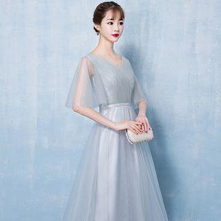 Elbow-sleeve A-line Midi Cocktail Dress