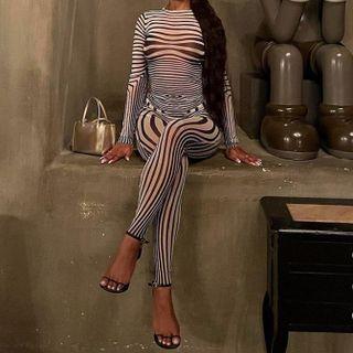Zebra Print Long-sleeve Jumpsuit