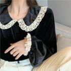 Lace Velvet Long-sleeve Blouse Black - One Size