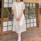 Short-sleeve Floral Smock Dress Light Almond - One Size