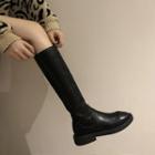 Plain Faux-leather Knee High Boots