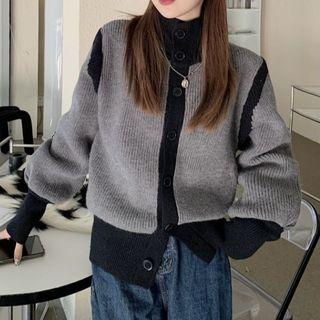 Lantern-sleeve Two-tone Cardigan