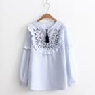 Long-sleeve Embroidered Ruffled Blouse