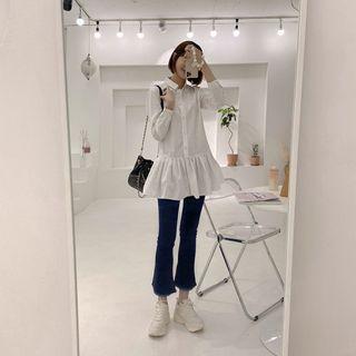 Ruffle-hem Mini Shirtdress White - One Size