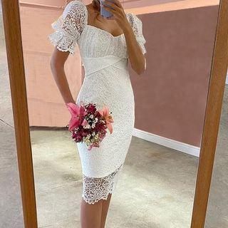 Lace Embroidered Short-sleeve Midi Bodycon Dress