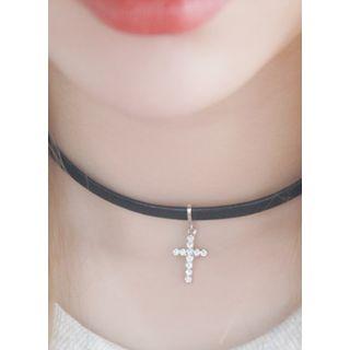 Cross Faux-leather Choker
