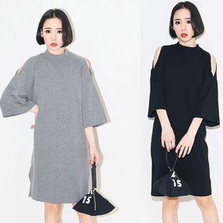 Cutout Shoulder 3/4-sleeve Dress