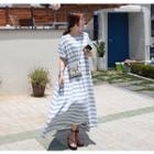 Dolman-sleeve Striped Long T-shirt Dress