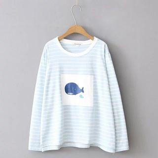 Whale Applique Stripe Long-sleeve T-shirt