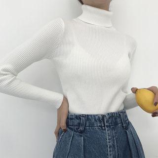 Mock-turtleneck Plain Knit Sweater