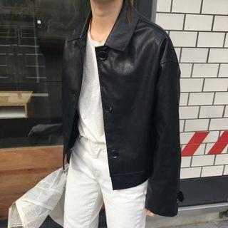 Faux Leather Single-breasted Jacket Black - One Size