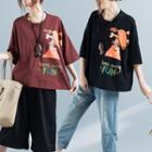 Printed 3/4 Sleeve Loose-fit T-shirt