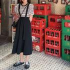 Set: Striped Elbow-sleeve Top + Midi A-line Jumper Skirt