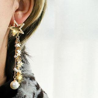 Mismatching Rhinestone Detail Tassel Earring Silver Earring - One Size