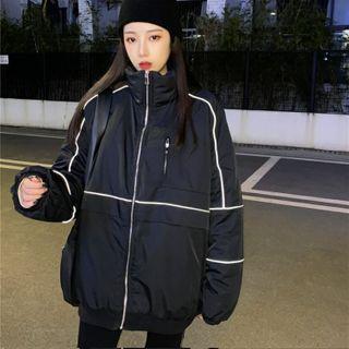 Reflective Stripes Loose-fit Jacket Black - One Size