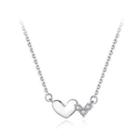 925 Sterling Silver Simple Romantic Double Heart Necklace With Cubic Zirconia Silver - One Size